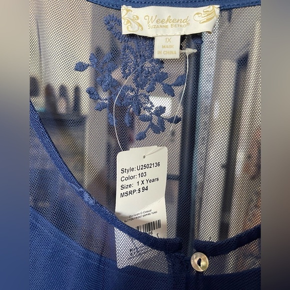 Slate Floral Lace-Overlay Button-Front Empire-Waist Tunic, NWT, 1X - Picture 5 of 8